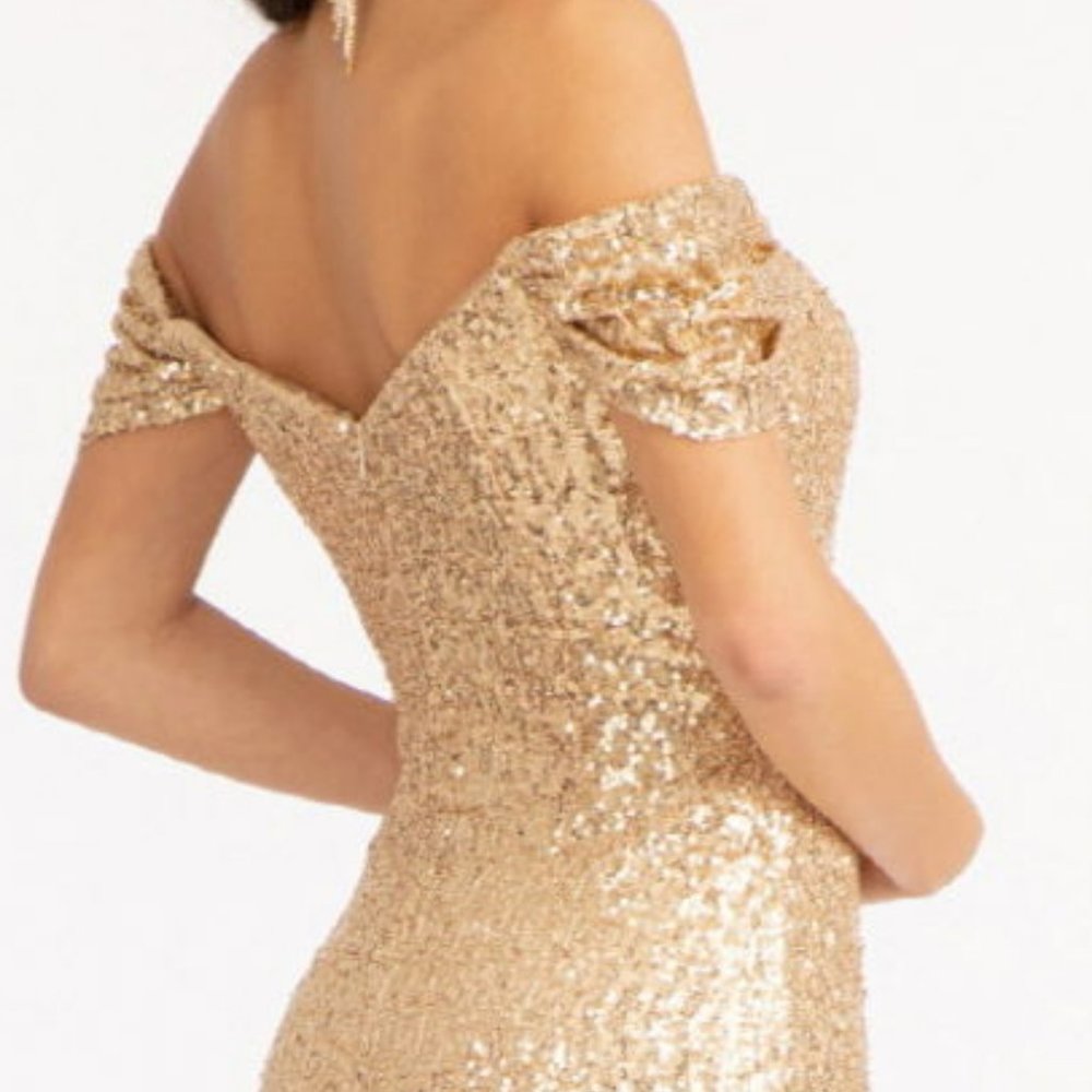 NEW GOLD Sheath Green Evening Long Prom Party OFF SHOULDER SHEATH Dress gl3064 - Picture 4 of 5